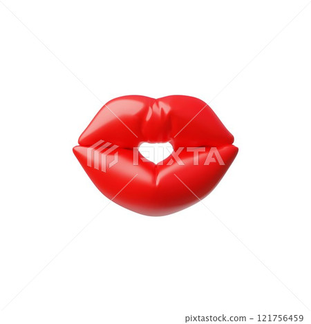 Vector 3d illustration of inflatable red lips shape. Isolated valentine's day icon. Vector 3d illustration of inflatable red lips shape. Isolated valentine's day icon. 121756459