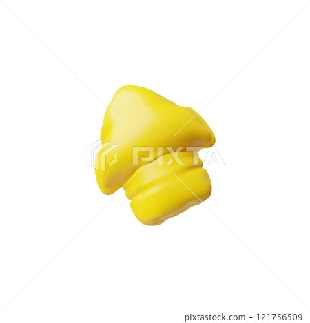 3D inflatable balloon in the form of a yellow shiny arrow on a white background 121756509