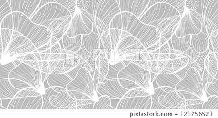 Seamless background white flowers lines monochrome. hand drawing. Not AI, Vector illustration Seamless background white flowers lines monochrome. hand drawing. Not AI, Vector illustration 121756521