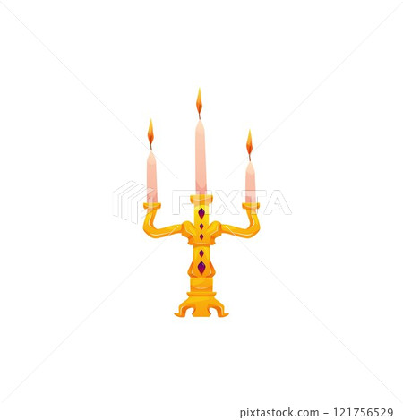 Vector illustration of antique gold candlestick with burning candles. Vector illustration of antique gold candlestick with burning candles. 121756529