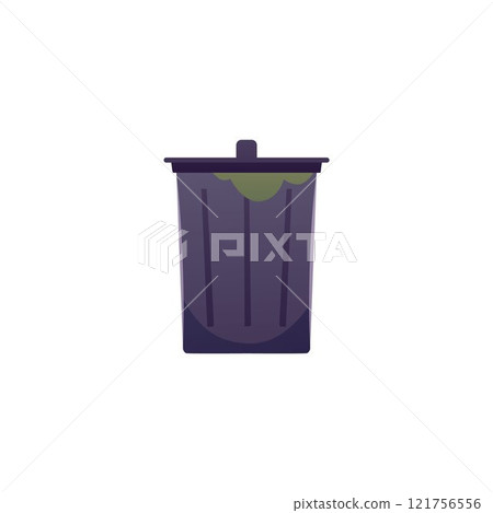 Vector icon of a gray steel trash can with a lid on a white background. Vector icon of a gray steel trash can with a lid on a white background. 121756556