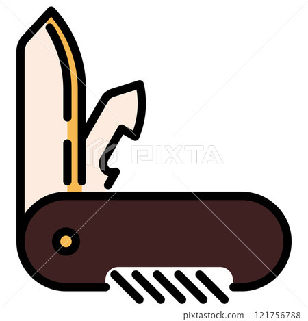 Penknife line icon. Multitool outline vector sign. Folding knife with corkscrew and bottle opener linear style pictogram. Pocketknife tool symbol, logo illustration. Editable stroke. 121756788