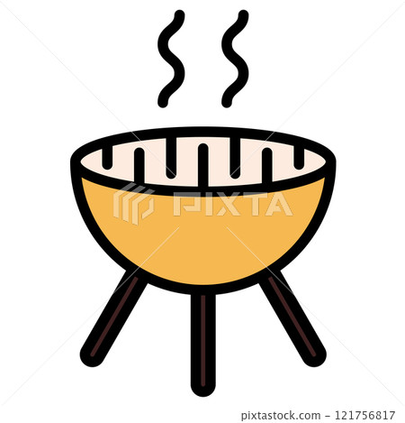 Barbeque line icon. Grill with smoke outline vector sign, linear style pictogram. BBQ symbol, logo illustration. Editable stroke. 121756817