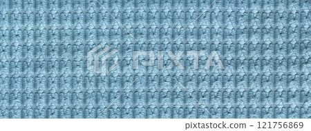 Texture light blue fluffy fabric background with pattern, macro. Abstract backdrop from denim textile 121756869