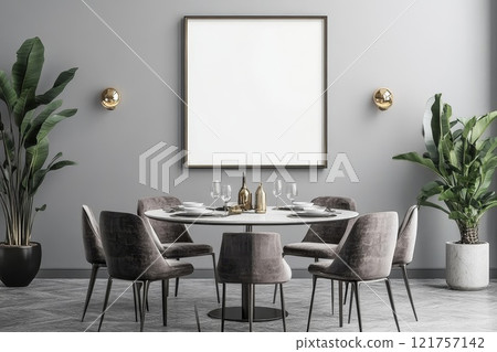 Mockup of a blank poster framed on the wall. 121757142