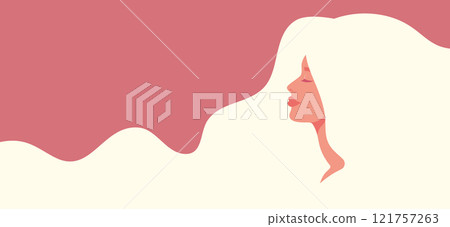 Beauty banner with beautiful blond woman with long hair in profile. Woman with long flowing hair. Banner for beauty salon, hair salon, Womens Day 121757263