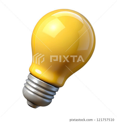 Yellow light bulb 3d rendered icon isolated on the transparent background 121757510