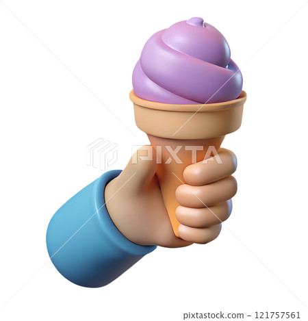 Human hand holding berry ice-cream cone 3d illustration isolated on the transparent background 121757561