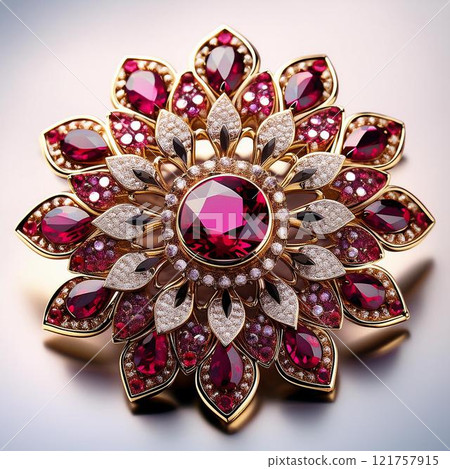 Gorgeous ruby and diamond brooch (AI-generated image) 121757915