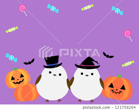 Halloween background with cute long-tailed tit Halloween background with cute long-tailed tit 121758204