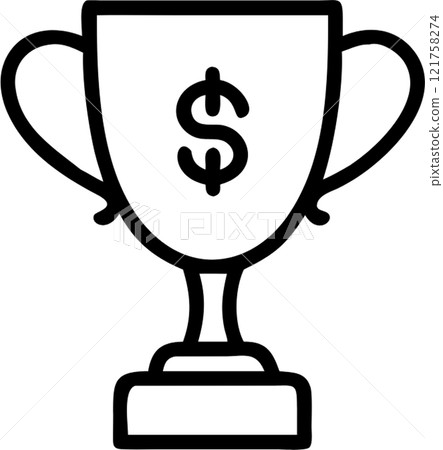 Trophy with symbol in outline icon style, business and finance theme. 121758274