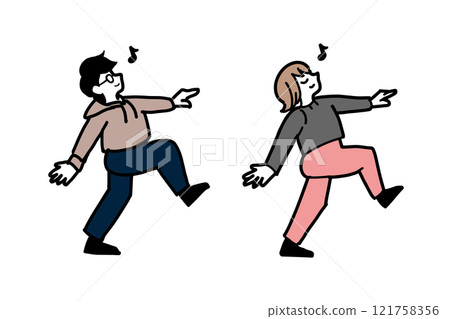 Set illustration of men and women skipping forward Set illustration of men and women skipping forward 121758356