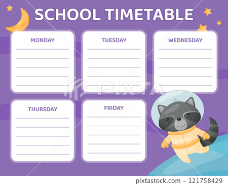 Space Animal in Spacesuit School Timetable Design Vector Template Space Animal in Spacesuit School Timetable Design Vector Template 121758429