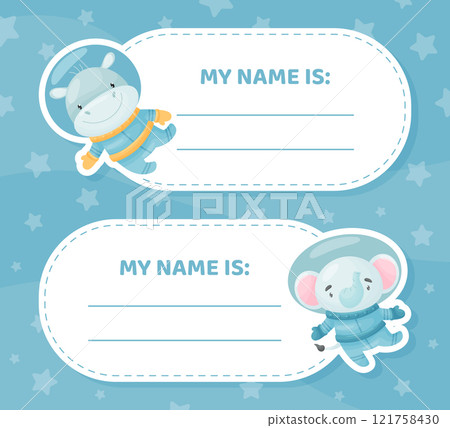 Space Animal in Spacesuit Name Card Design Vector Template 121758430