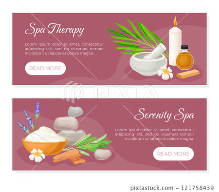Spa Body Treatment Banner Design with Oil and Aromatherapy Vector Template Spa Body Treatment Banner Design with Oil and Aromatherapy Vector Template 121758439