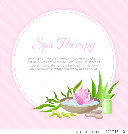 Spa Body Treatment Banner Design with Oil and Aromatherapy Vector Template 121758440