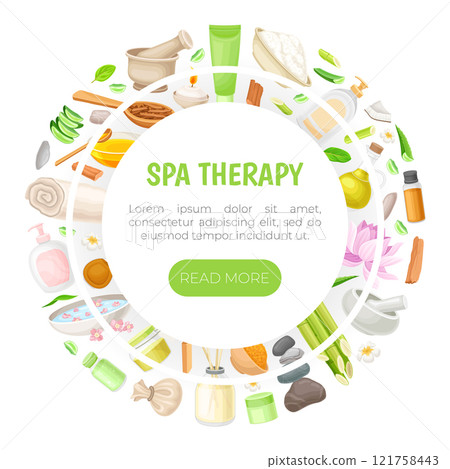 Spa Body Treatment Banner Design with Oil and Aromatherapy Vector Template Spa Body Treatment Banner Design with Oil and Aromatherapy Vector Template 121758443