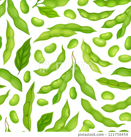 Green Soybean Pod Natural Organic Crop Seamless Pattern Vector Template 121758459