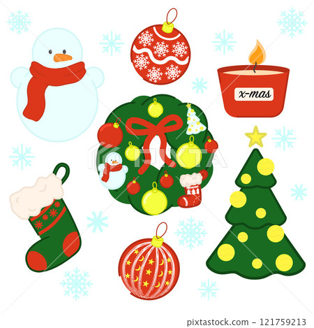 Christmas Element Set, Christmas Collection, Christmas icons, including Santa, reindeer, wreath, ornaments, and more holiday elements, perfect for seasonal designs and celebrations. Christmas Element Set, Christmas Collection, Christmas icons, including Santa, reindeer, wreath, ornaments, and more holiday elements, perfect for seasonal designs and celebrations. 121759213