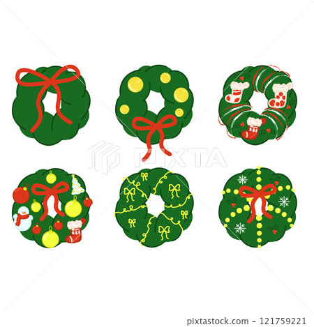 Christmas wreath with bow and garland. Flat vector illustration. 121759221