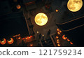 Night View of Asian Town with Two Moons 121759234