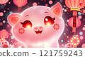 Cute Pig with Lanterns Illustration 121759243