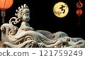 Asian Mermaid Statue with Moon and Lanterns 121759249
