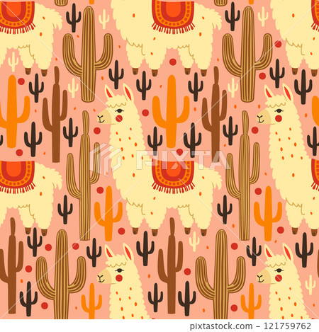Vector seamless pattern with lama and cacti 121759762