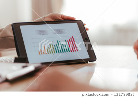 A woman explaining with a graph A woman explaining with a graph 121759855