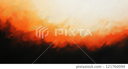 Abstract fiery sunset painting with bold orange and black brushstrokes in contemporary style, AI Generative 121760099