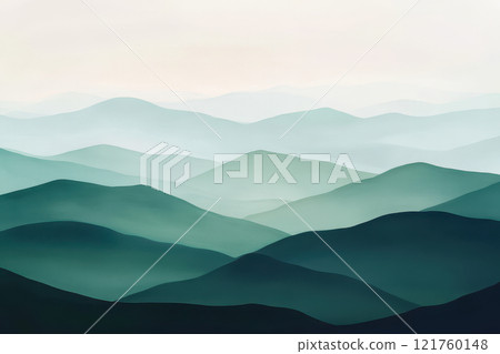 Tranquil misty mountains with soft gradients and layered horizon, AI Generative 121760148