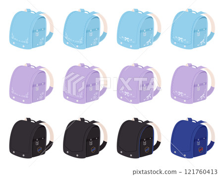 Illustration material set of patterned school bags 121760413