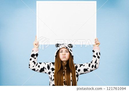 Funny girl with blank empty banner board. Funny girl with blank empty banner board. 121761094