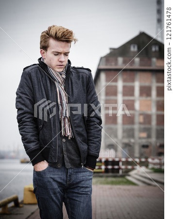 fashion model guy outdoors fashion model guy outdoors 121761478