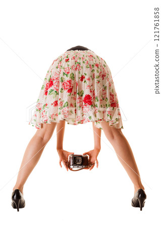 girl taking picture using vintage camera girl taking picture using vintage camera 121761858