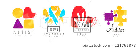 Autism and Down Syndrome Bright Logo Design Template Vector Set 121761878