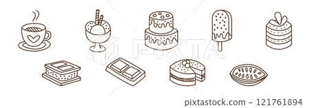 Outline Chocolate and Cacao Product and Confection Icon Vector Set 121761894