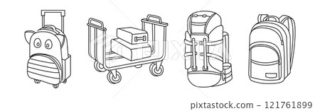 Luggage and Baggage Line Icon and Object Vector Set 121761899