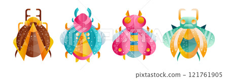 Colorful Bug and Beetle Insect with Wings Flat Vector Set Colorful Bug and Beetle Insect with Wings Flat Vector Set 121761905