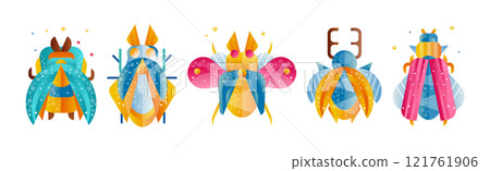 Colorful Bug and Beetle Insect with Wings Flat Vector Set Colorful Bug and Beetle Insect with Wings Flat Vector Set 121761906