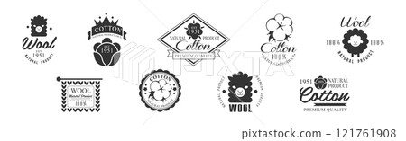 Cotton and Wool Logo and Stamp Natural Product Vector Set Cotton and Wool Logo and Stamp Natural Product Vector Set 121761908