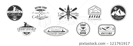 Canoe and Rafting Club Logo for Water Extreme Competition Vector Set 121761917