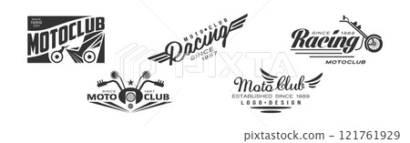 Motor Racing Club Monochrome Logo and Label Vector Set 121761929