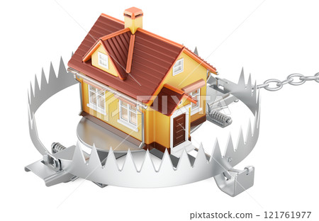 Home inside bear trap, 3D rendering Home inside bear trap, 3D rendering 121761977