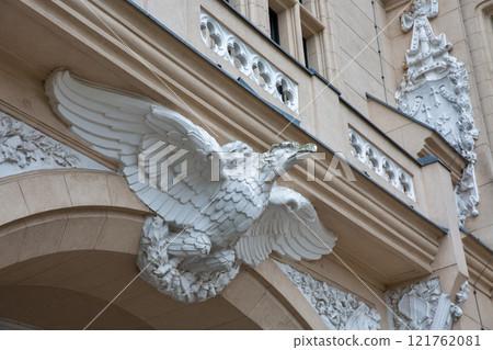 Eagle sculpture closeup on Palace of Culture in Iasi, Romania. 121762081
