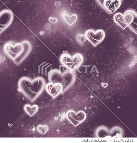 Seamless pattern with purple galaxy background with stars and hearts. 121762231