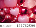 A Valentine's Day background with heart-shaped balloons in shades of pink. Valentine's day background. 121762599