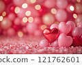 A Valentine's Day background with heart-shaped balloons in shades of pink with bokeh background. Valentine's day background. 121762601