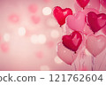 A Valentine's Day background with heart-shaped balloons in shades of pink. Valentine's day background. 121762604