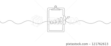 Clipboard with a single continuous line chart. . Vector illustration of business growth. Single line histogram upward arrow. Business growth. Vector editable illustration. Clipboard with a single continuous line chart. . Vector illustration of business growth. Single line histogram upward arrow. Business growth. Vector editable illustration. 121762613